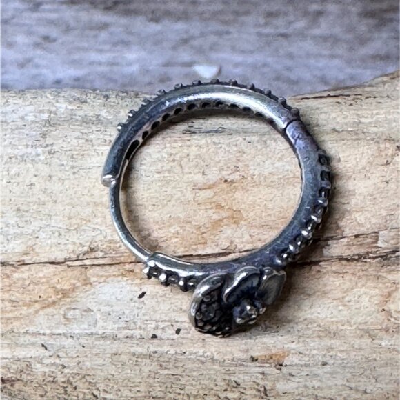 Retired Pandora Blue Enamel Pansy Flower Hoop Earrings 925 ALE Sterling Silver - Picture 5 of 7